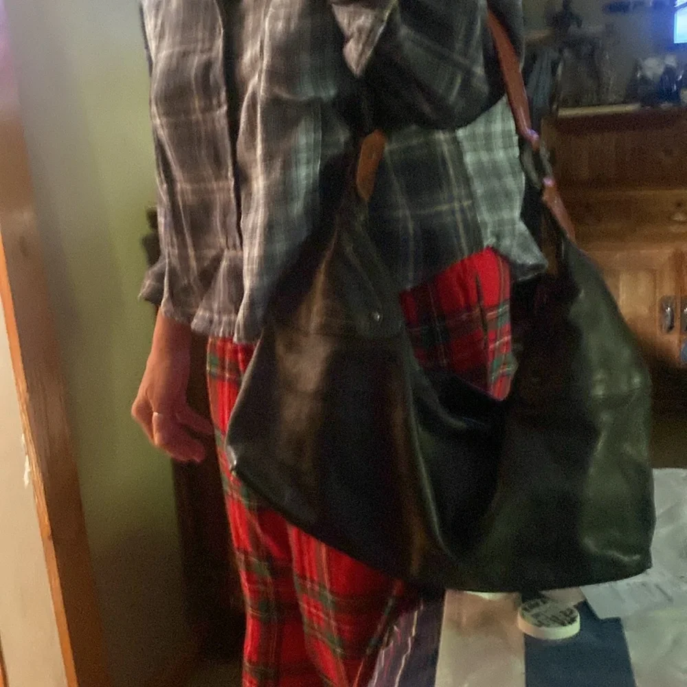 Black Leather Hobo Bag with Tan Shoulder Strap